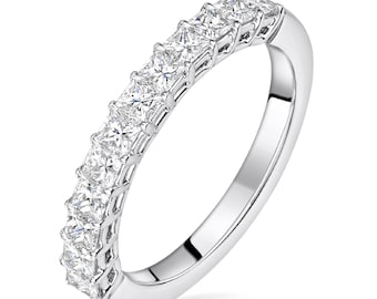 3.0 MM Princess Cut Colorless Moissanite Eternity Ring, Matching Wedding Band, Comfort Fit Band, Shared Prong Ring, Anniversary Gift Ring