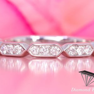 Half Eternity 0.97 TCW Round Cut Colorless Moissanite Wedding Band, Marquise Shape Outline Wedding Band, Bezel Setting, Stackable Band