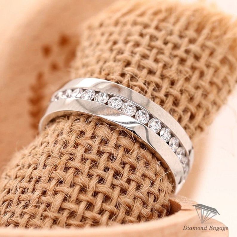 Chennel Set Ring,
Gift for Him, 14K Solid White gold Ring, Men's Ring