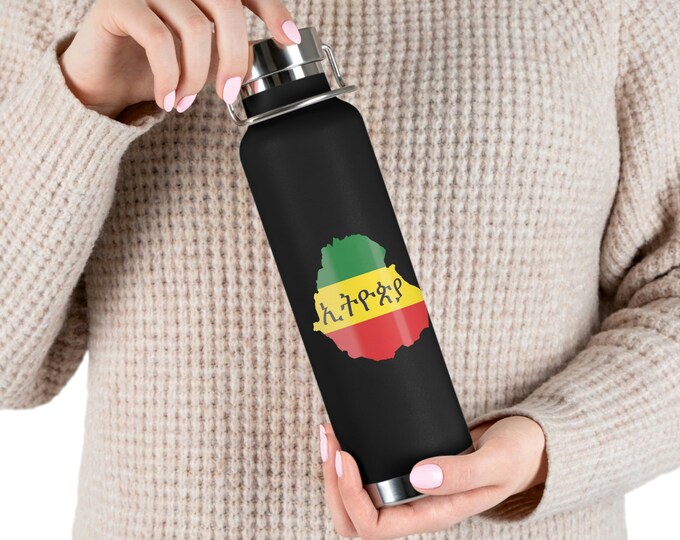 Ethiopian Africa Buy Black Melanin Magic Culture Habesha Rastafari Reggae Music Festival Gift for Her Copper Vacuum Insulated Bottle 22oz