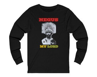 African Fashion Rasta Ethiopia Haile Selassie Reggae Music Lion of Judah Unisex Jersey Long Sleeve Tee Melanin Magic Gift for Him Her