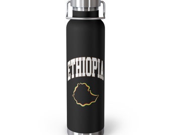 Ethiopia Africa Buy Black Motherland Rastafari Culture Copper Vacuum Insulated Habesha Thermos Bottle 22oz Coffee Tea Gift for Him Her