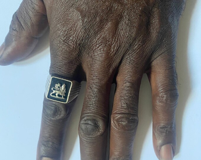 Ethiopia Rastafari Lion of Judah Ring African Jewelry Gift for Man Silver