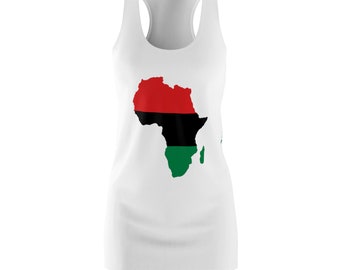 Ghana Style African Fashion Rastafari Buy Black Melanin Queen Gift for Her Black Woman Essence Festival Carefree Black Girl Racerback Dress