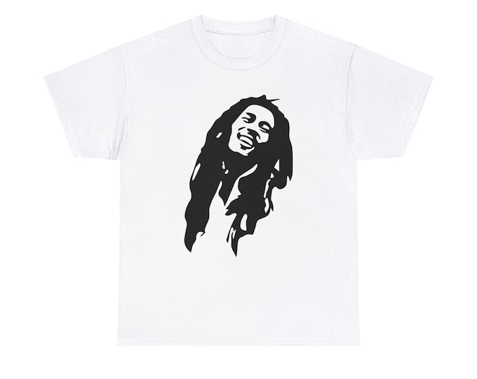 Bob Marley Reggae Music African Liberation Buy Black Power One Love Melanin Magic King Queen Gift for Him Her Heavy Cotton T-Shirt Jamaica