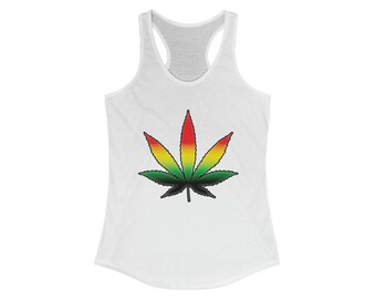 Women's Empowerment Weed Cannabis Leaf Melanin Magic Plant Black Liberation Rastafari Reggae Music Gift for Her Racerback Tank