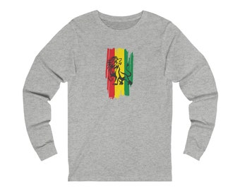 African Fashion Rasta Ethiopia Haile Selassie Reggae Music Lion of Judah Unisex Rastafari Long Sleeve Tee Melanin Magic Gift for Him Her