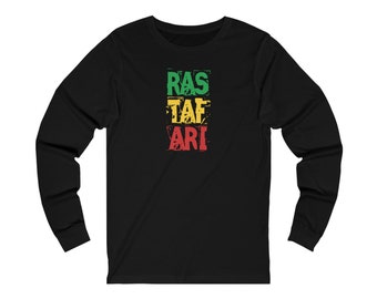 Rastafari Ethiopian Buy Black African Fashion Haile Selassie Lion of Judah Longsleeve Cotton T-Shirt Reggae Music Jamaican Gift for Him Her