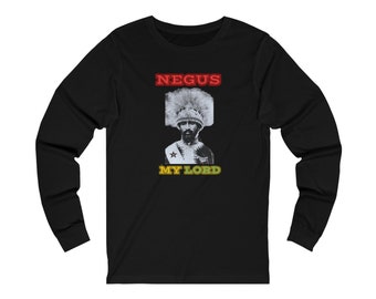 African Fashion Rasta Ethiopia Haile Selassie Reggae Music Lion of Judah Unisex Jersey Long Sleeve Tee Melanin Magic Gift for Him Her