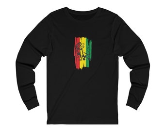 Rastafari Ethiopian Buy Black African Fashion Haile Selassie Lion of Judah Longsleeve Cotton T-Shirt Reggae Music Jamaican Gift for Him Her