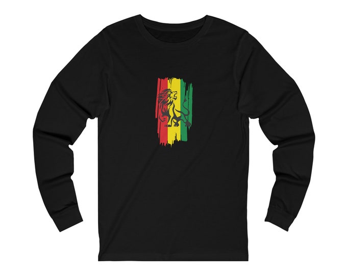 Rastafari Ethiopian Buy Black African Fashion Haile Selassie Lion of Judah Longsleeve Cotton T-Shirt Reggae Music Jamaican Gift for Him Her