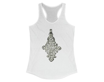 Ethiopian Cross Christian Apparel Lion of Judah Rastafari Haile Selassie T-Shirt Gift for Her Reggae Music Women's Racerback Tank