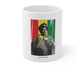 Ethiopia Rastafari Empress Menen African Fashion Buy Black Culture Habesha Women's Melanin Rich Liberation Gift for Her Ceramic Mug 11oz