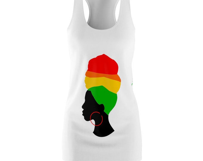 Melanin Queen Dreadlocks Rastafari Gift for Black Woman Art One Love Reggae Racerback Dress