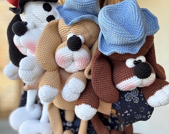 One-Piece Toy!!! Cowboy Dog English Pattern Hatted Hounds Crochet Pattern BubblysToys The BubblysToys Shop Amigurumi Pattern Crochet