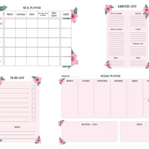 Meal planner, weekly planner, grocery list and to do list printable pack, digital download, PDF
