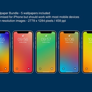 5 digital wallpapers bundle for mobile devices, multicolour gradients, download, PNG.