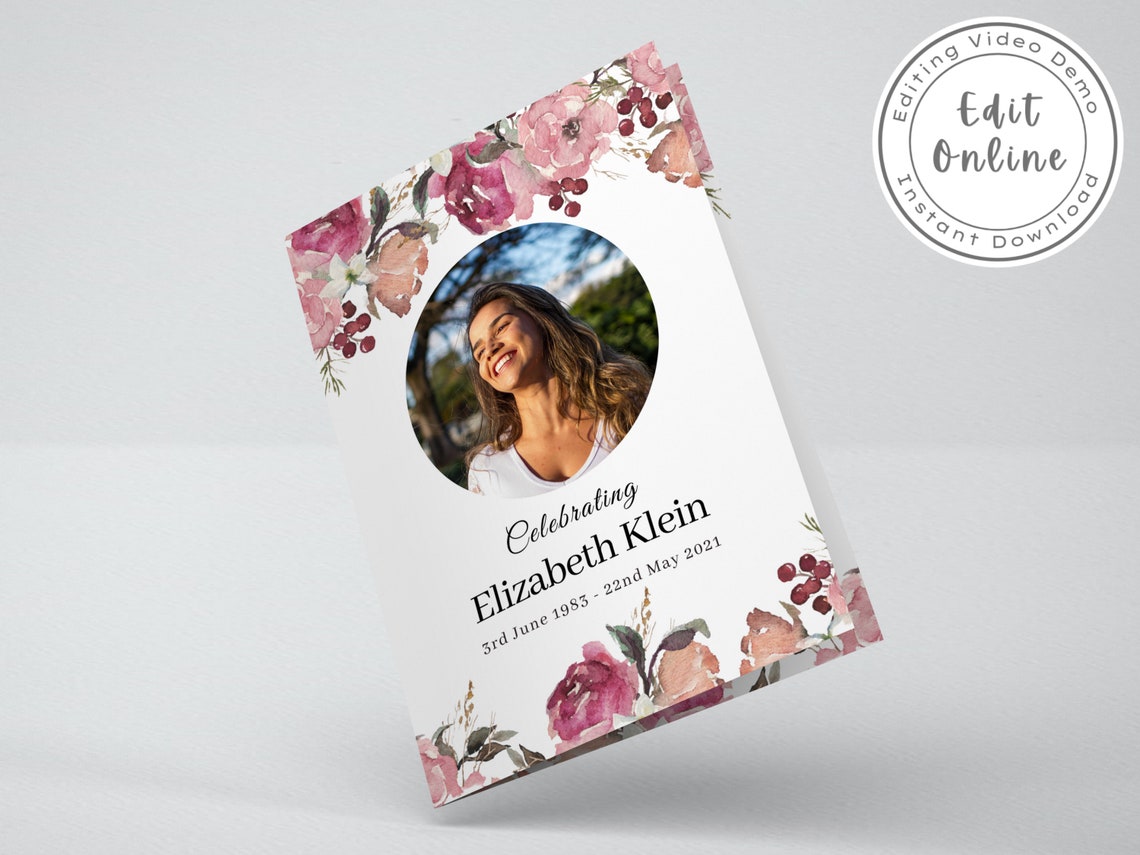 Obituary Template Canva Funeral Program Order Of Service Etsy