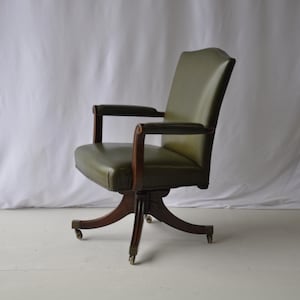 Vintage Green Leather Office Chair, vintage desk chair with green leather seat