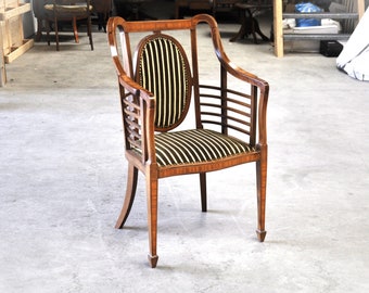 Chaise d'appoint vintage, chaise ancienne élégante, chaise vintage unique à rayures