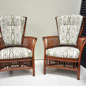 Large Vintage bamboo lounge chairs with Majorcan upholstery