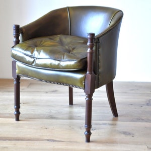 vintage leren stoel, vintage accentstoel, groene leren clubstoelen image 1