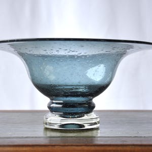 Vintage art deco glass bowl in transparent blue shade