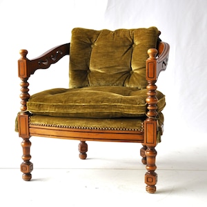 Vintage Giorgetti Low Chair with Green Velvet Upholstery, accent chair vintage