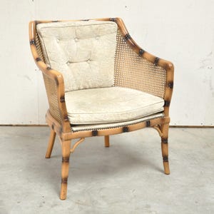 Vintage stoelen van Giorgetti in schildpadstijl, stoel uit het midden van de eeuw nepbamboe, antieke houten stoel, botanisch bloemenpatroon,