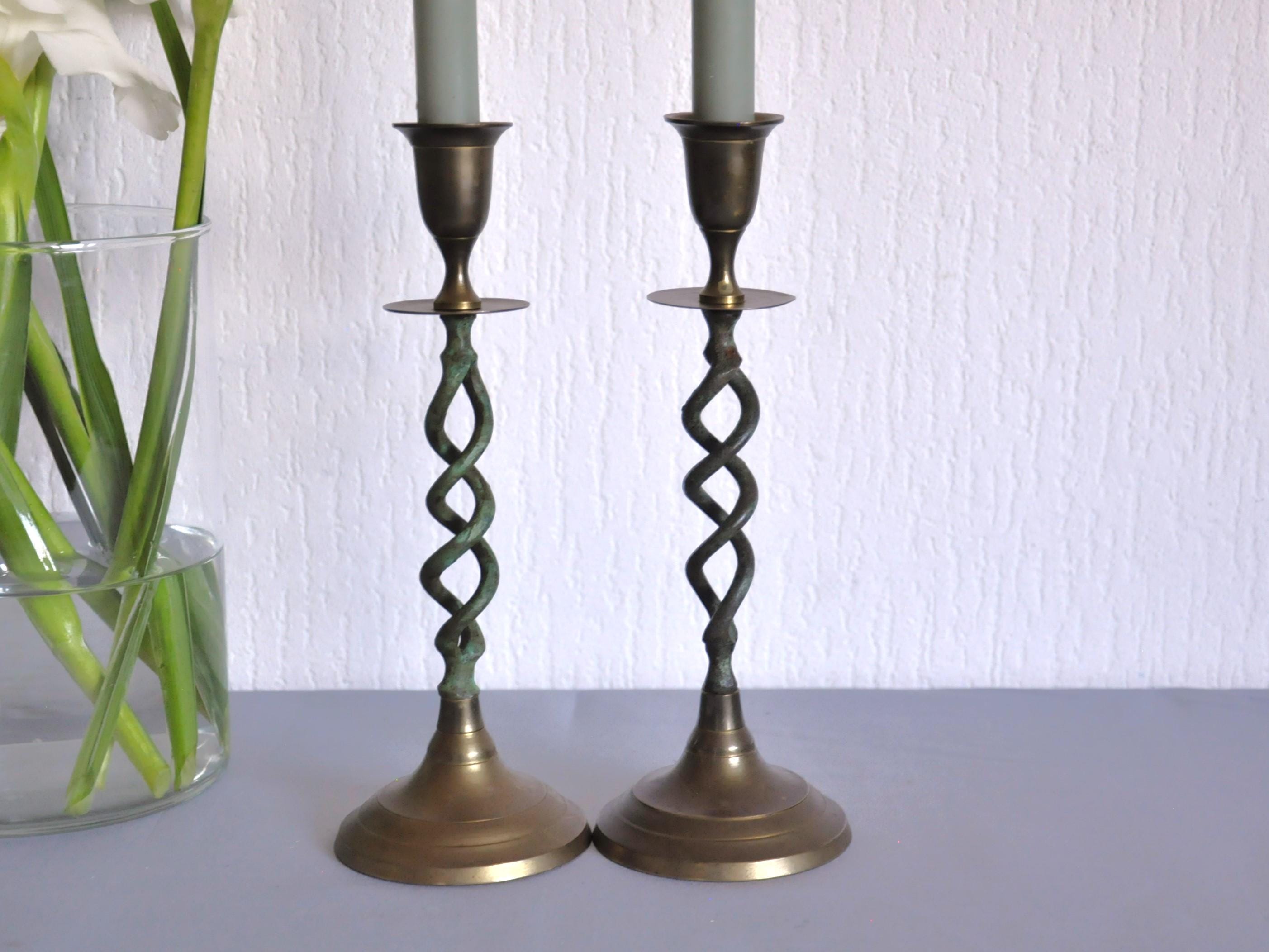 Vintage bronze spiral candle holders, set of 2