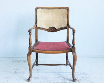 Accent chair vintage, antique accent chair, webbing and wood chair, vintage ladies chair, midcentury chair wood