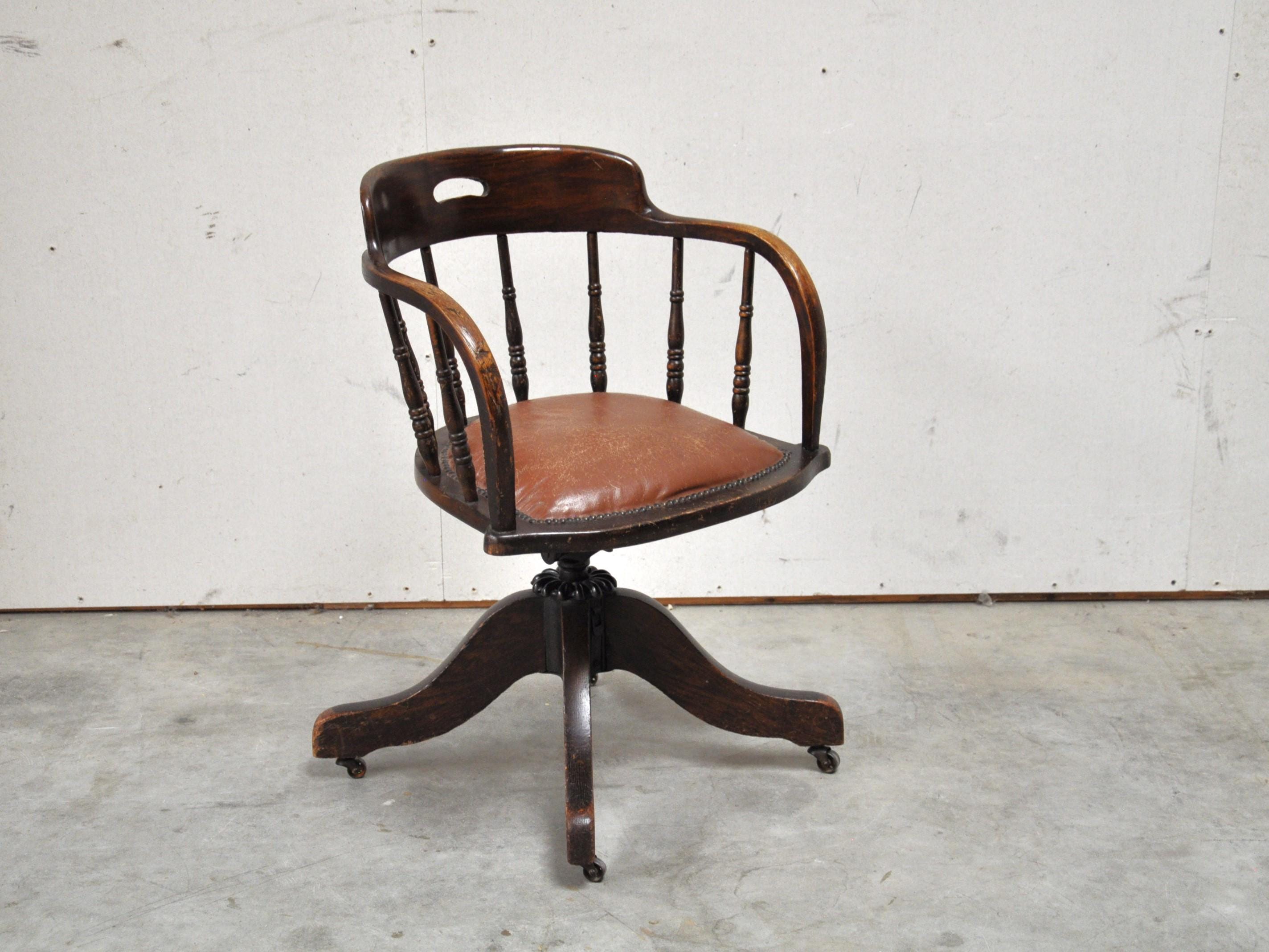 Vintage Hs&wco Captains Desk Chair With Leather Seat India