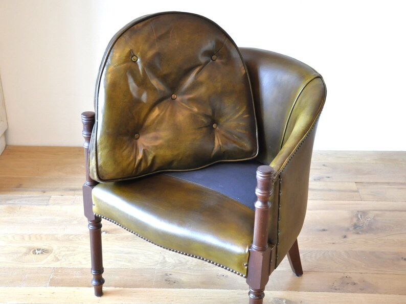 vintage leren stoel, vintage accentstoel, groene leren clubstoelen image 5