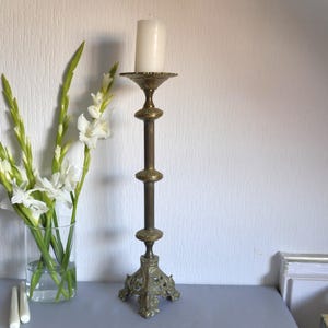 Extra large antique bronze church candle holder