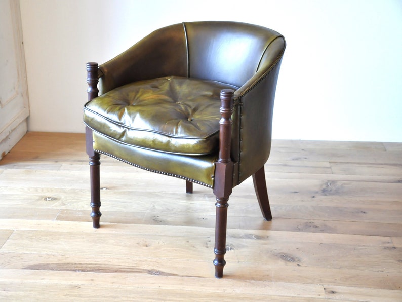 vintage leren stoel, vintage accentstoel, groene leren clubstoelen image 2