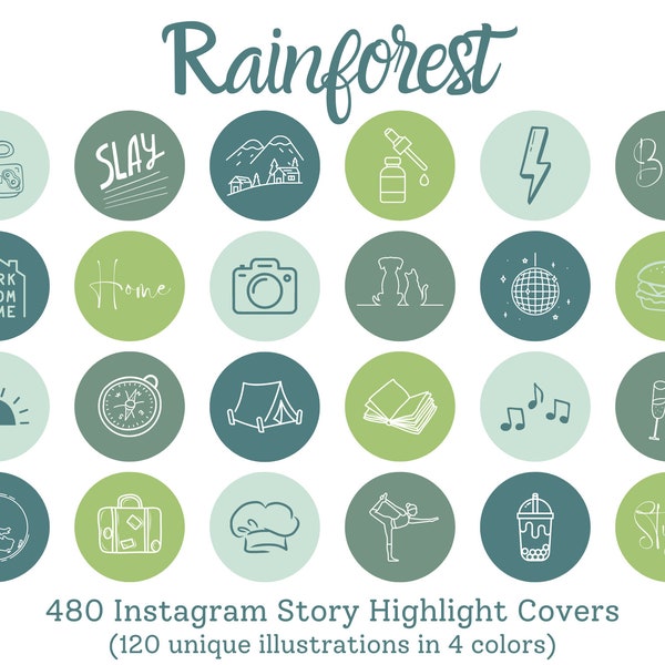 Rainforest Aesthetic Instagram Story Highlight Covers, Lifestyle Highlight Icons, Green, Blue, Instagram Highlight Icons, Green Aesthetic
