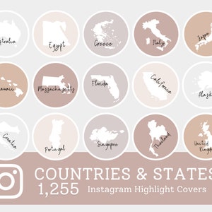 Landen en Amerikaanse staat Instagram Story Highlight Covers, Reisverhaal Highlight Covers, Reisverhaalpictogrammen, Land Highlight Covers, Staten