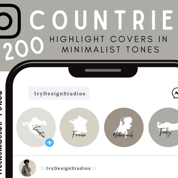 Minimalist Tone Instagram Story Highlight Covers, Countries & Islands, Travel Story Highlight Covers, Country Story Covers, Minimalist