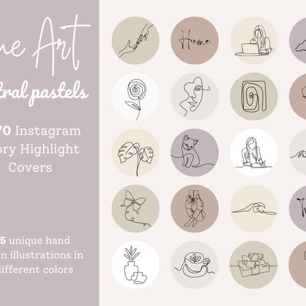 Minimal Line Art Instagram Story Highlight Covers, Minimalist Highlight Icons, Lifestyle Highlight Icons, Grey, Beige, White, Hand Drawn