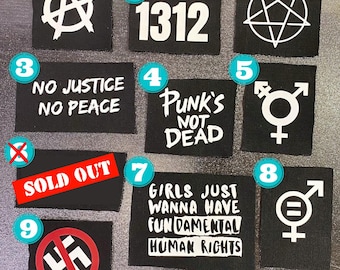 Punk Patches Anti-Fascist Feminist Anarchy Trans ACAB Punk's Not Dead Women's Rights Gender Equality Activism No Justice No Peace Patch
