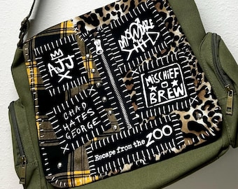 Folk Punk Messenger Bag, Patched Purse Punk Bag with Band Patches, Military Bag Concert Festival Crossbody Bag Punk Accessory Punk Gift