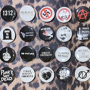 Punk Pins Pinback Punk Buttons Anarchy Anti-Racist Equality ACAB Protest Activism Atheist Anarchist Punk Rock Buttons Punk Rock Pins image 1