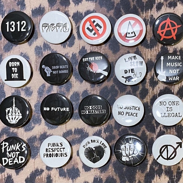 Punk Pins - Pinback Punk Buttons - Anarchy Anti-Racist Equality ACAB Protest Activism Atheist Anarchist Punk Rock Buttons Punk Rock Pins