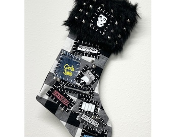Punk Christmas Stocking - Punk Patched Xmas Stocking, Punk Christmas Decor, Punk Christmas Gift, Punk Rock Holiday Decor Punk Rock Christmas
