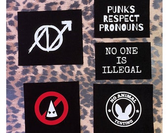 Punk Patches - Crust Punk Patches - Punks Respect Pronouns - Squat Anti-Racist Trans Animal Rights Activism Patches - Punk Activist Patches