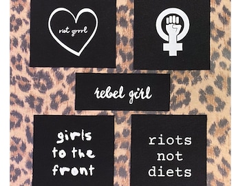 Feminist Punk Patches - Riot Grrrl Rebel Girl Patch - Riots Not Diets Girls To The Front Patch - Equality Women's Rights Activism Patches