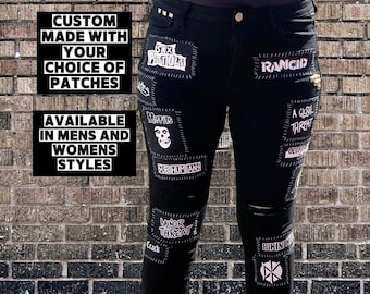 Crust Punk Pants - Crust Patch Pants - Custom Made Punk Pants with Patches, Zippers, & Studs - Punk Band Patch Pants - Custom Crust Pants