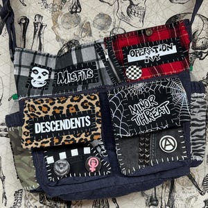 Punk Patched Purse, Punk Bag with Patches, Punk Messenger Bag, Punk Band Patch Purse Concerts Festivals Protests, Punk Accessories Punk Gift