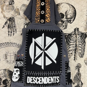 Kids Punk Jacket Hooded Vest - 12 month Toddler Size Vest w/ Punk Patches, Studs - Pet Battle Jacket Dog Punk Vest Hoodie Kids Battle Vest