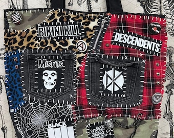 Punk Patched Purse, Punk Bag with Patches, Punk Tote Bag, Punk Band Patch Purse Concerts Festivals Protests, Punk Accessories Punk Gift